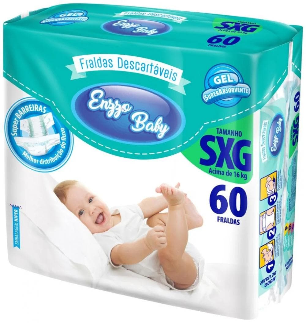 Fralda Infantil Enzzo Baby XXG c/ 60 un (XXG) — foto 1