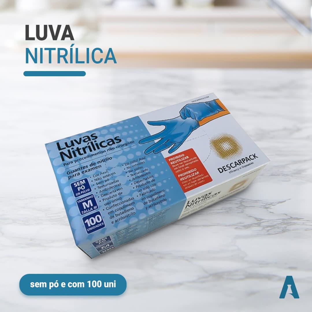 Luva Nitrílica sem Pó Azul Média — foto 1
